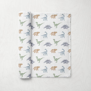 Silky Soft Organic Cotton & Bamboo Muslin Swaddle Blanket - Baby Dinosaurs