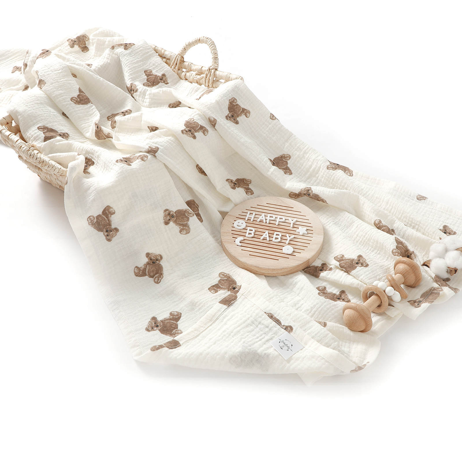 Little Teddy Bear Organic Cotton Muslin Swaddle Blanket